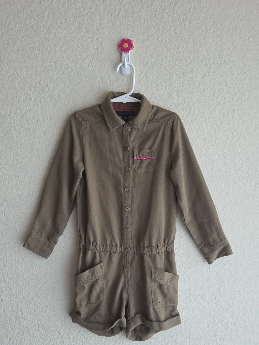 Tommy Hilfiger Olive Green Long-Sleeve Kids Romper